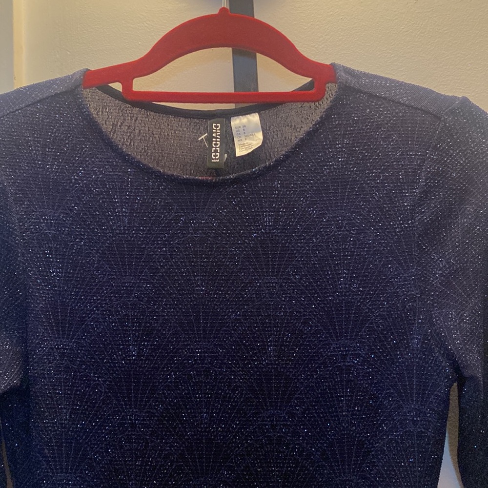 SEXY SPARKLY NAVY BLUE BACKLESS DIVIDED H&M DRESS NEVER WORN - Picture 3 of 5